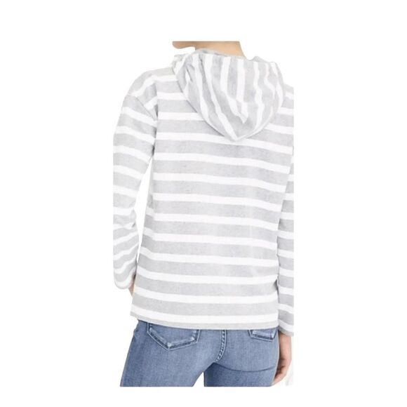 J. Crew Striped Beach Hoodie Sweatshirt Gray White French Terry Long Sleeve M - Picture 4 of 9